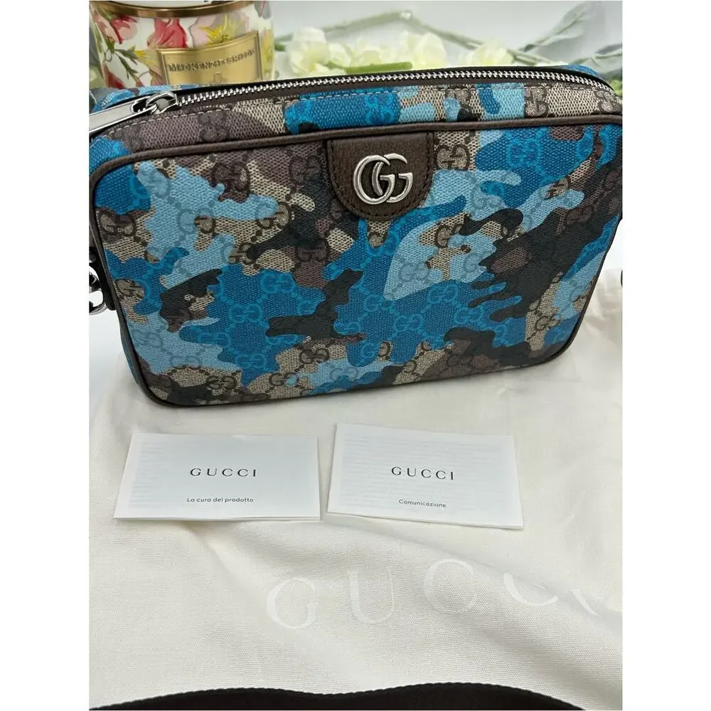 Men's Gucci crossbody bag in camouflage brown, marbled GG monogram made in Italy